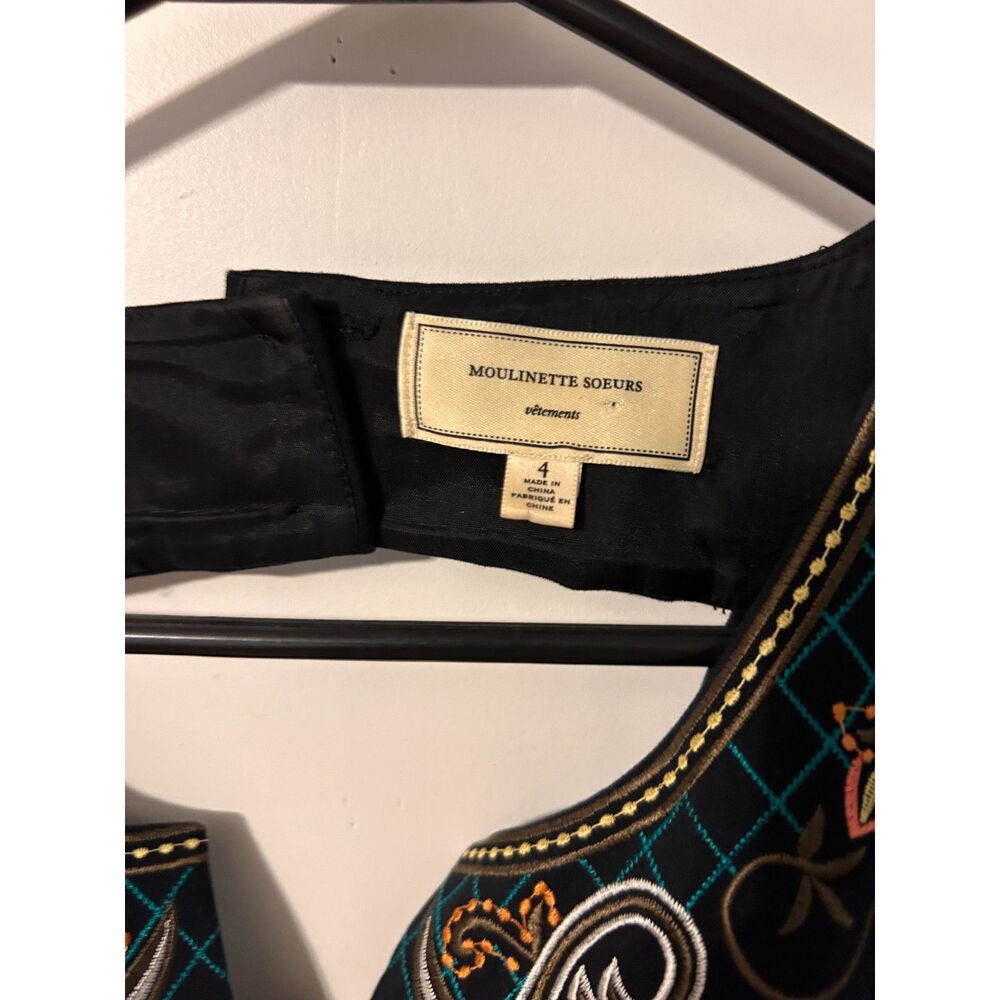 Anthropologie Moulinette Soeurs Perennial Floral Embroidered Midi Dress Black 4 - Picture 5 of 6